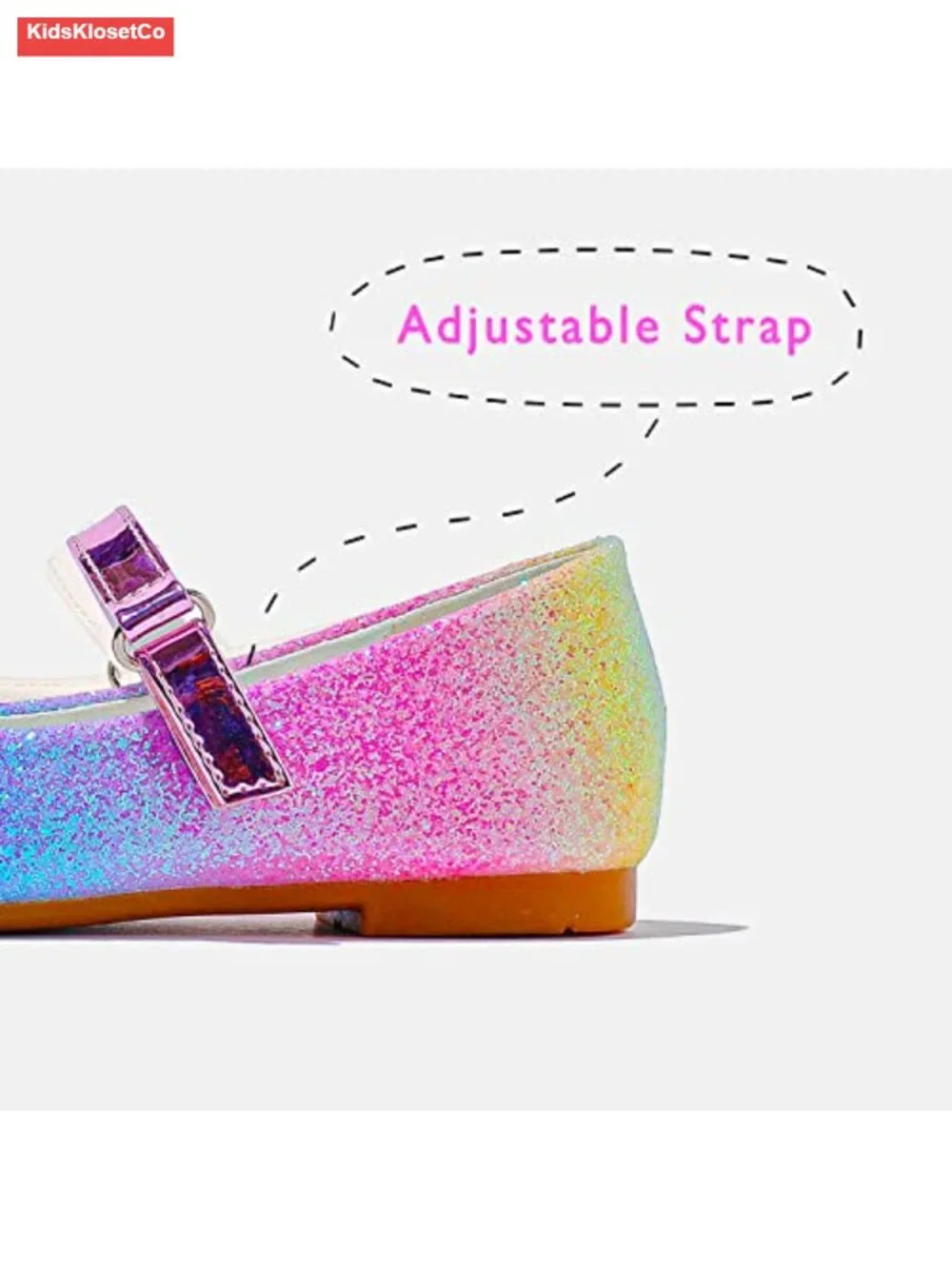 Glitter Mary Jane Flats with Hook & Loop Closure for Wedding Party